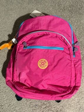 Kipling Seoul Azalea Pink Backpack with Blue Accents